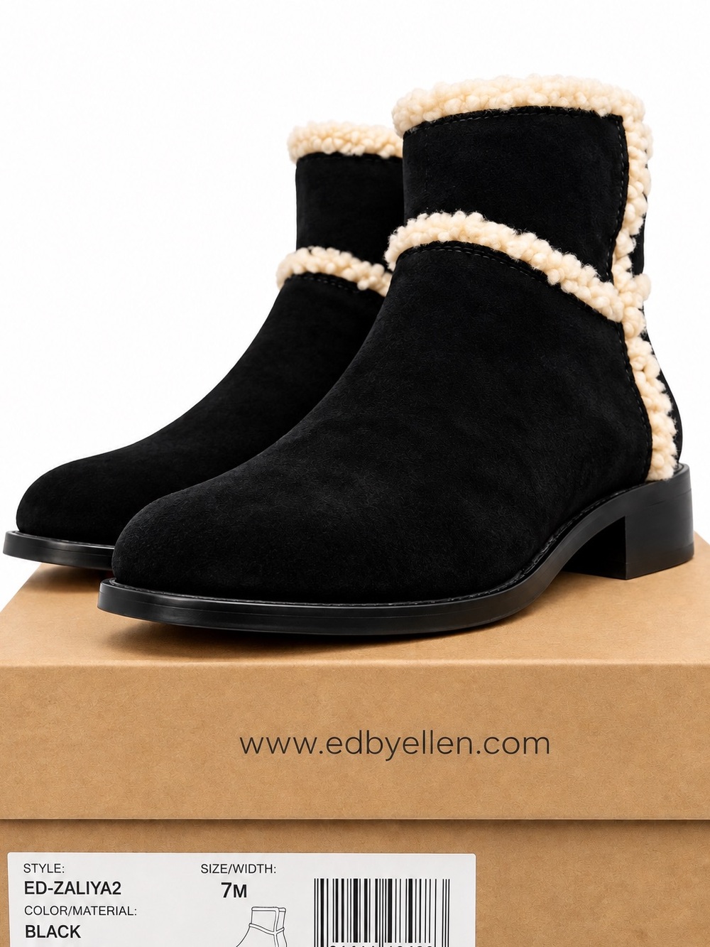 ED by Ellen Zaliya 2 Black Suede Shearling Boots 7M